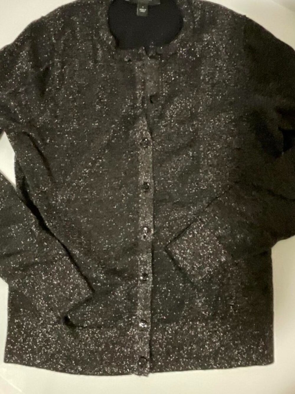 Ann Taylor Black Metallic Shimmer Button-Front Cardigan Sweater, Size 4,Like New